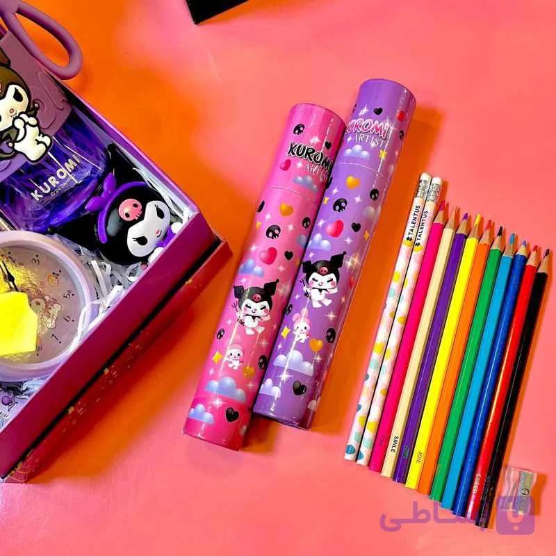 مداد رنگی لوله ای کرومی 10 رنگ + 2 مداد مشکی و تراش