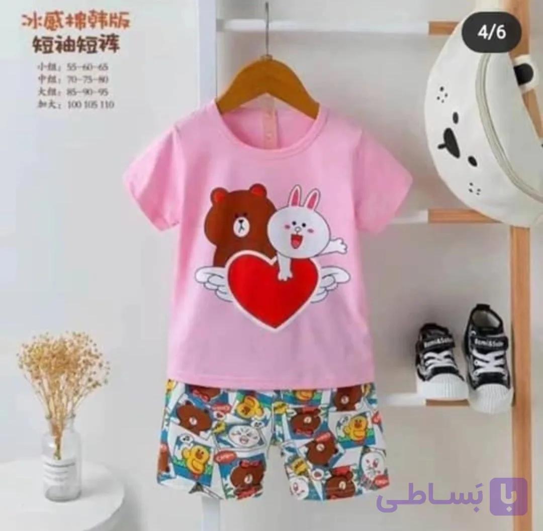 تیشرت شلوارک دخترانه بچگانه خرگوشو خرس نخی وارداتی