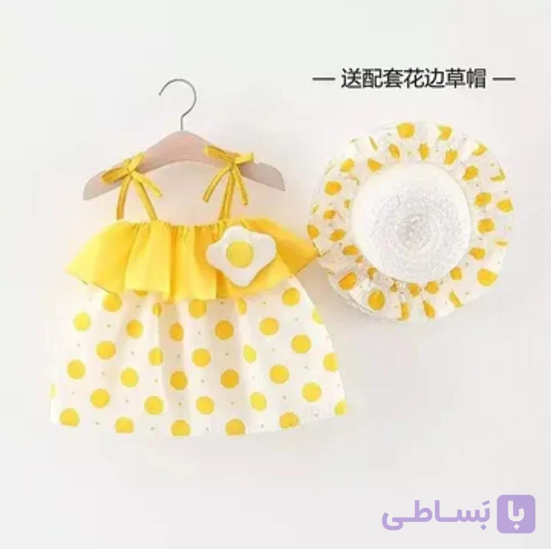 پیراهن بندی با کلاه دخترانه بچگانه طرح نیمرو وارداتی