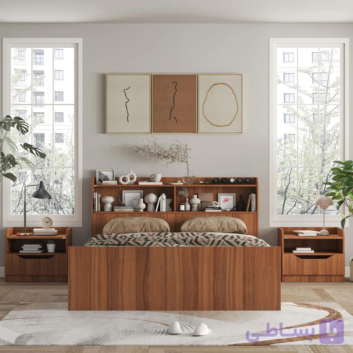 سرویس تخت خواب دو نفره ملامینه اعیان مدل FH996 سایز 160×200 سانتی متر به همراه دو عدد پاتختی — تصویر 1