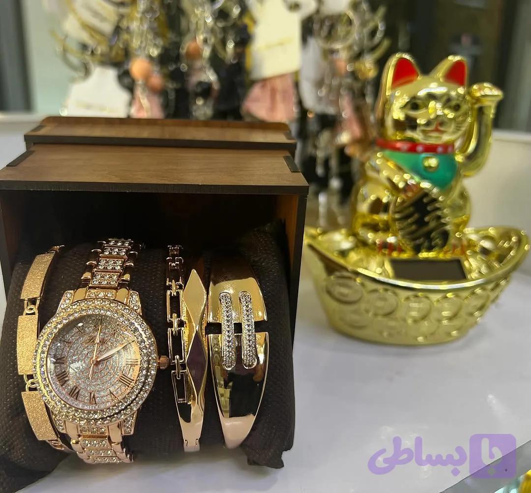 ست ساعت رزگلد فول نگینو دستبندهای ژوپینگ