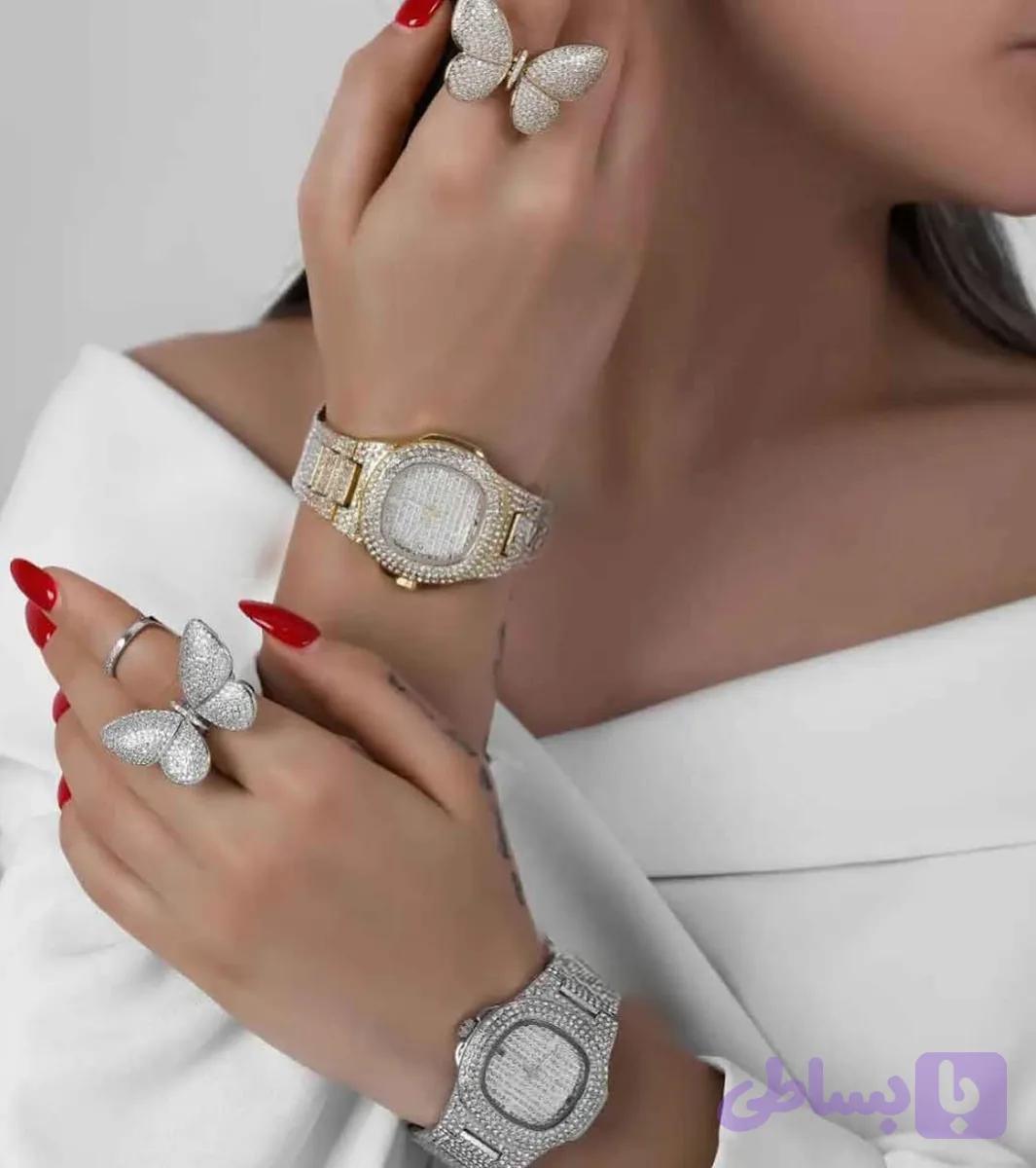 ساعت مچی زنانه فول نگین patek philippe رنگ رزگلد