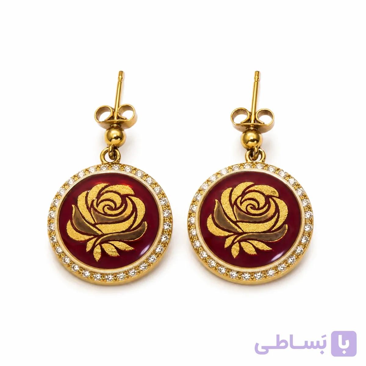 گوشواره نگين دار عقيق سرخ رز گلد — تصویر 1