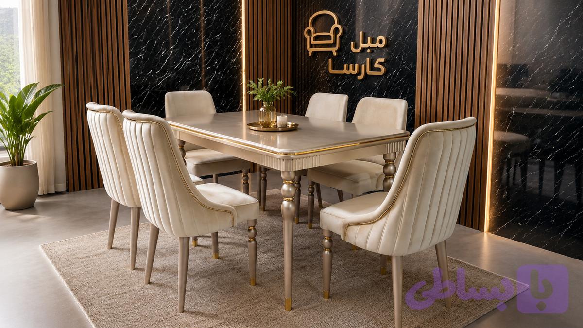 میزو صندلی نهارخوری هشت نفره مدل اطلس چوب راش رنگ پلی اورتان