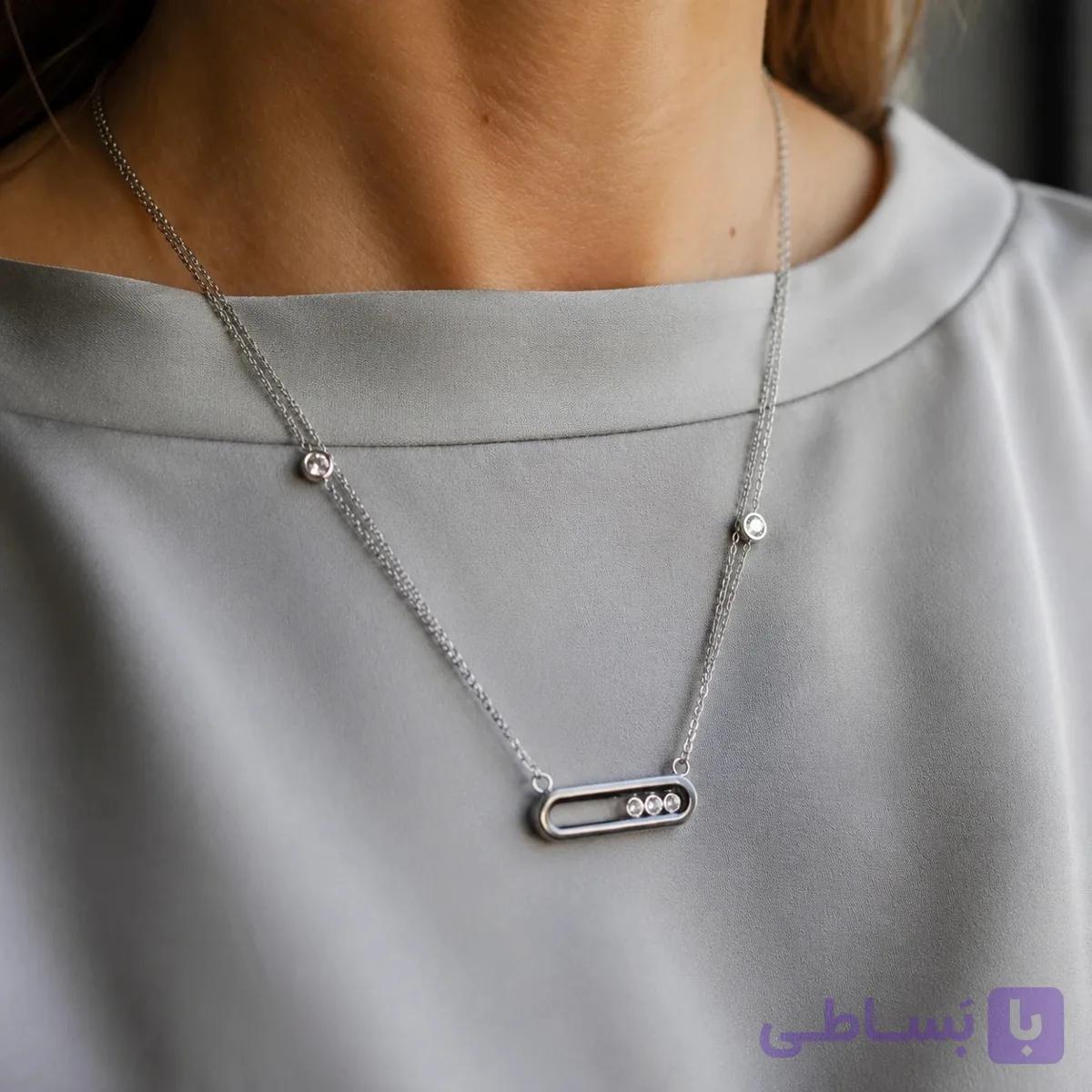 گردنبند استیل ضدزنگ مدل بیضی مینیمال