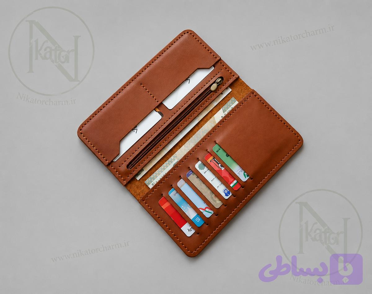 کیف پول K2340 نیمه آماده چرم گاوی لیزارد عسلی