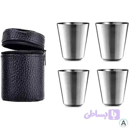 ست لیوان استیل 4 عددی با کیف چرمی