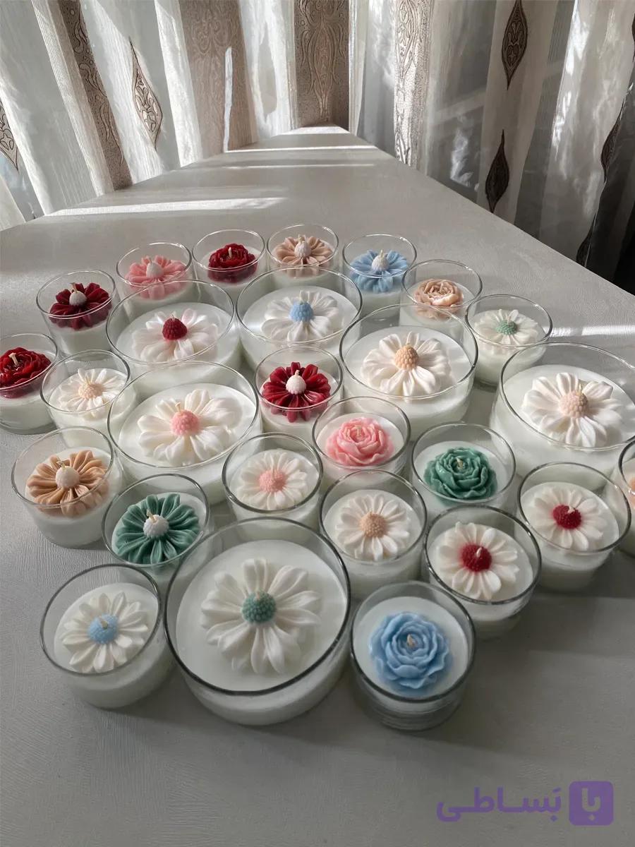 ست ۴ عددی شمع گل با جار شیشه‌ای — تصویر 1
