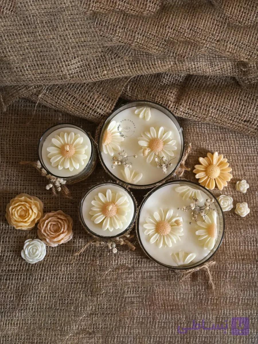 شمع بابونه‌ جار شیشه‌ای — تصویر 1