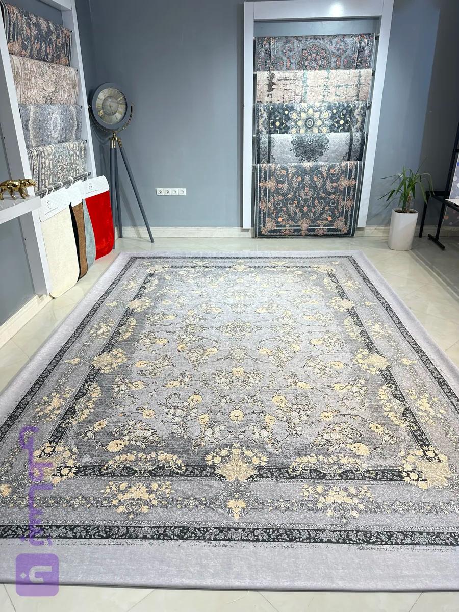روفرشی کشدار جنس مخمل طرح مراکشی طوسی