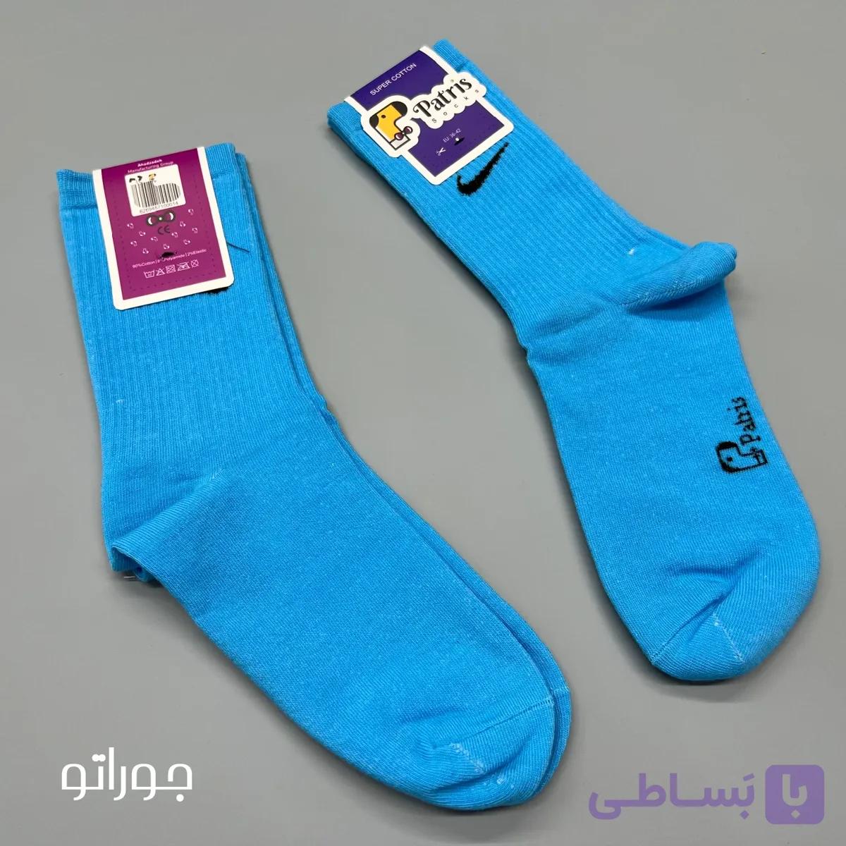 جوراب ساقدار نخ پنبه پاتریس مدل کشدار آبی