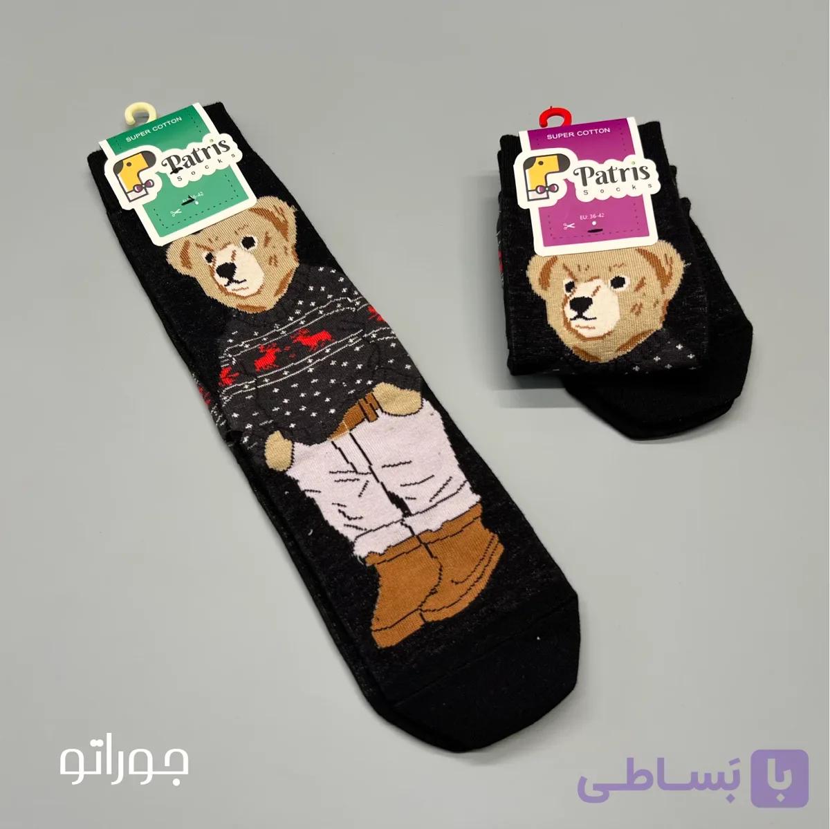 جوراب ساقدار نخ پنبه پاتریس مدل تدی مشکی