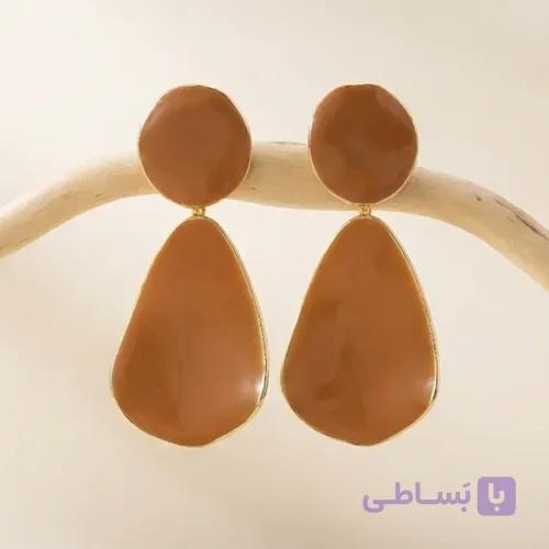 گوشواره آویز سنگ نارنجی براق قاب طلایی | خرید از بو تیک
