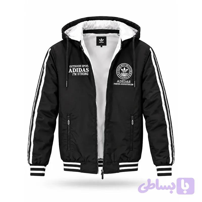 کاپشن مردانه بادگیر دو رو طرح آدیداس ADIDAS رنگ مشکی و سفید — تصویر 1