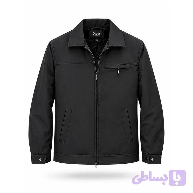 کاپشن مردانه ساتنا 2 جیب مشکی یقه کتی – سایز L تا XXXL — تصویر 1