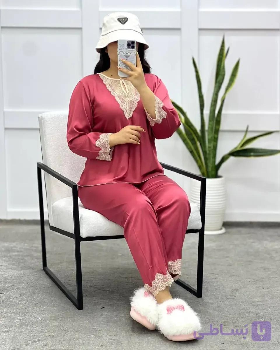 ست بلوز و شلوار راحتی زنانه ساتن ابريشم کد ۱۰۹۶