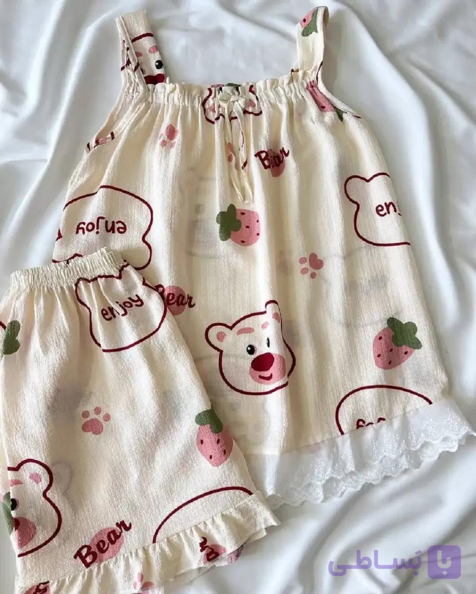 تاپ و شورتک راحتی زنانه پارچه نخ موسلین کد ۱۰۴۷