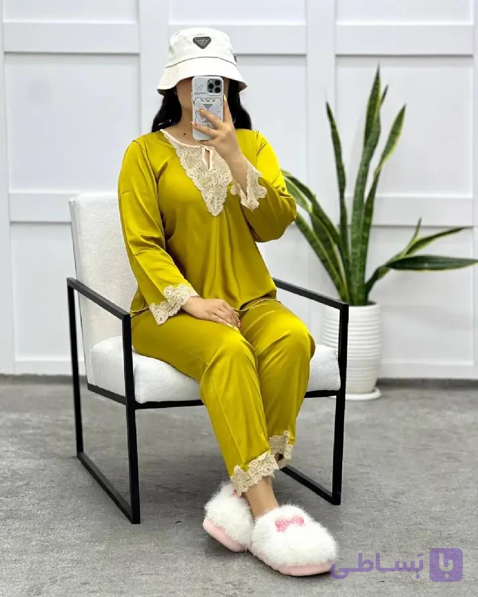 ست بلوز و شلوار راحتی زنانه ساتن ابريشم کد ۱۰۹۵