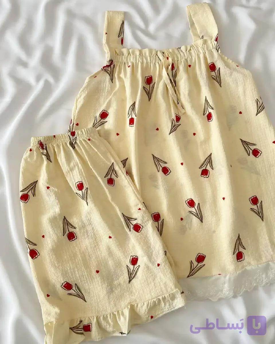 تاپ و شورتک راحتی زنانه پارچه نخ موسلین کد ۱۰۴۸