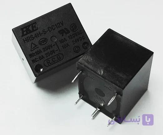 رله 12 ولت 10 آمپر 5 پایه تک کنتاکت HKE مدل HRS4H-S-DC12V