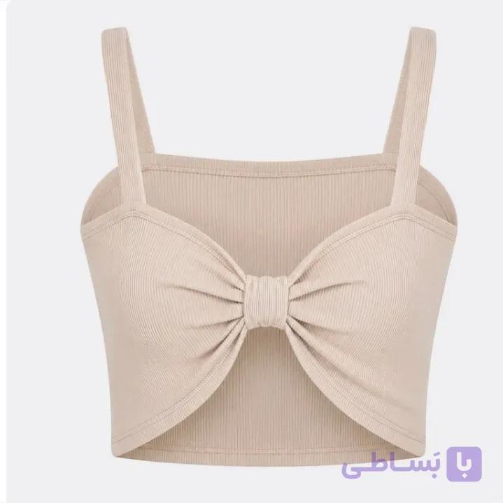 کراپ تاپ زنانه مدل پروانهای کرم پارچه کبریتی سایز 36 تا 40