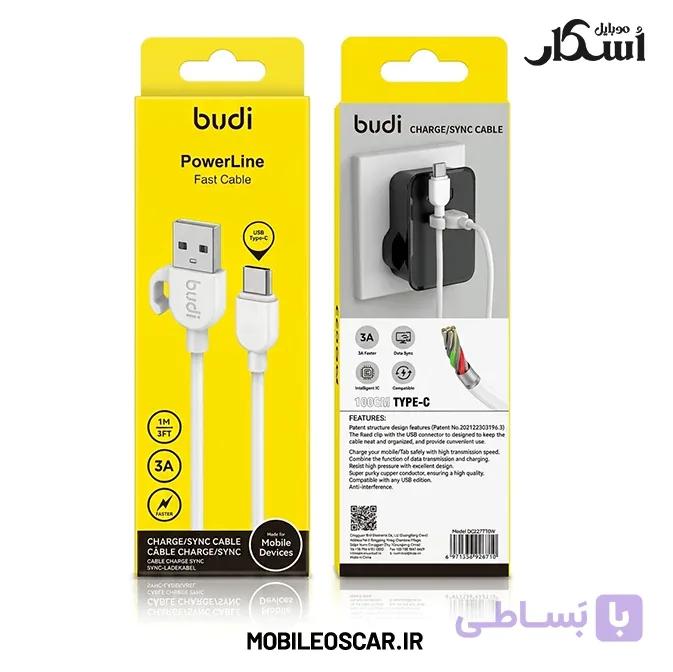 کابل شارژ تایپ سی بودی (budi) مدل DC227T10W گیره‌دار — تصویر 1