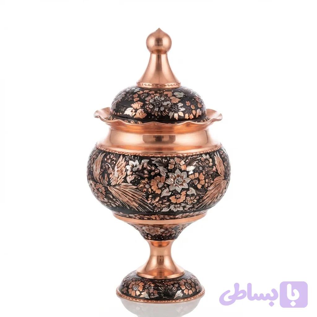 شکلات خوری قندان مس الماس تراش پایه دار سایز کوچک