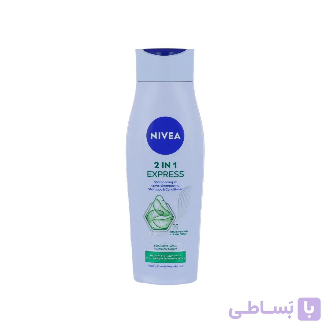 شامپو نیوآ زنانه Nivea2in1 نرم کننده موهای معمولی و خشک حاوی عصاره آلوئه ورا و سرم براق کننده گلانزند حجم ۲۵۰ میل