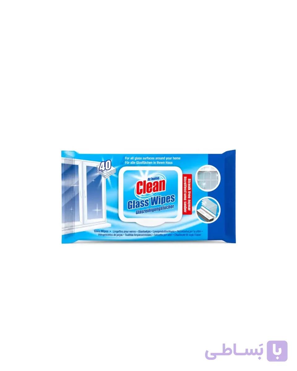 دستمال مرطوب شیشه ‌پاک‌ کن ات هوم کلین At Home Clean بسته ۴۰ عددی