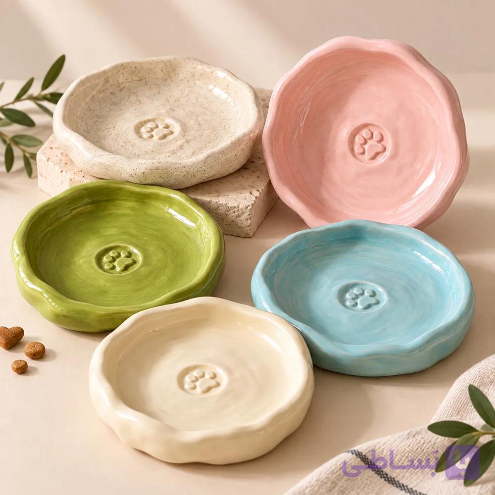 کنسروخوری سرامیکی گربه و سگ کوچک طرح پنجه — تصویر 1