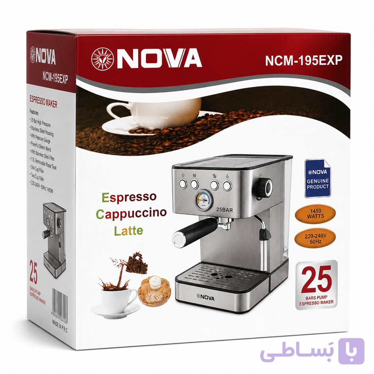 اسپرسو ساز 1600میلی لیتر نووا مدل NCM_195EXP