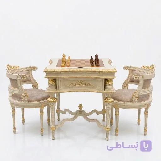 میز بازی تخته نرد و شطرنج کرم و طلایی — تصویر 1