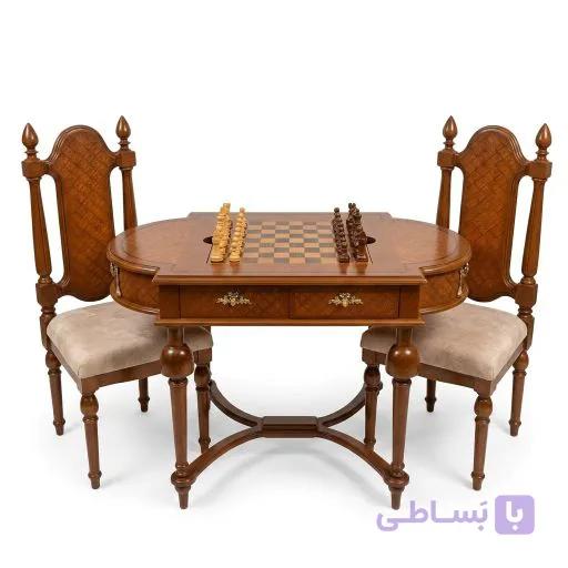 میز بازی تخته نرد و شطرنج قهوه ای برنز و معرق — تصویر 1