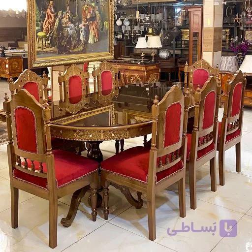 میز ناهارخوری هشت نفره چوب و صدف