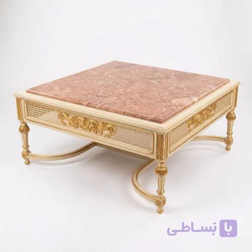 میز جلو مبلی شیک سفید طلایی صفحه سنگ