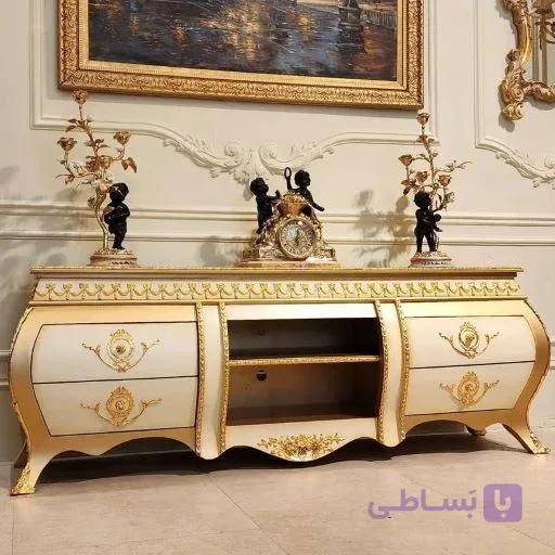 میز تلویزیون طلایی و کرم برنزکوب — تصویر 1