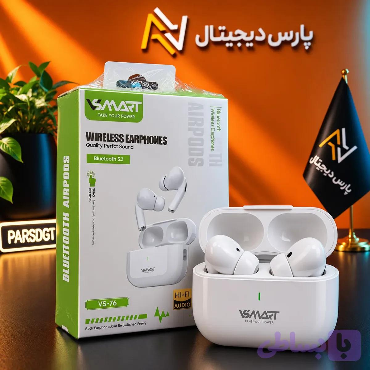 هندزفری بلوتوثی VSAMART VS-76 | TWS با بلوتوث 5.3 و کنترل لمسی — تصویر 1