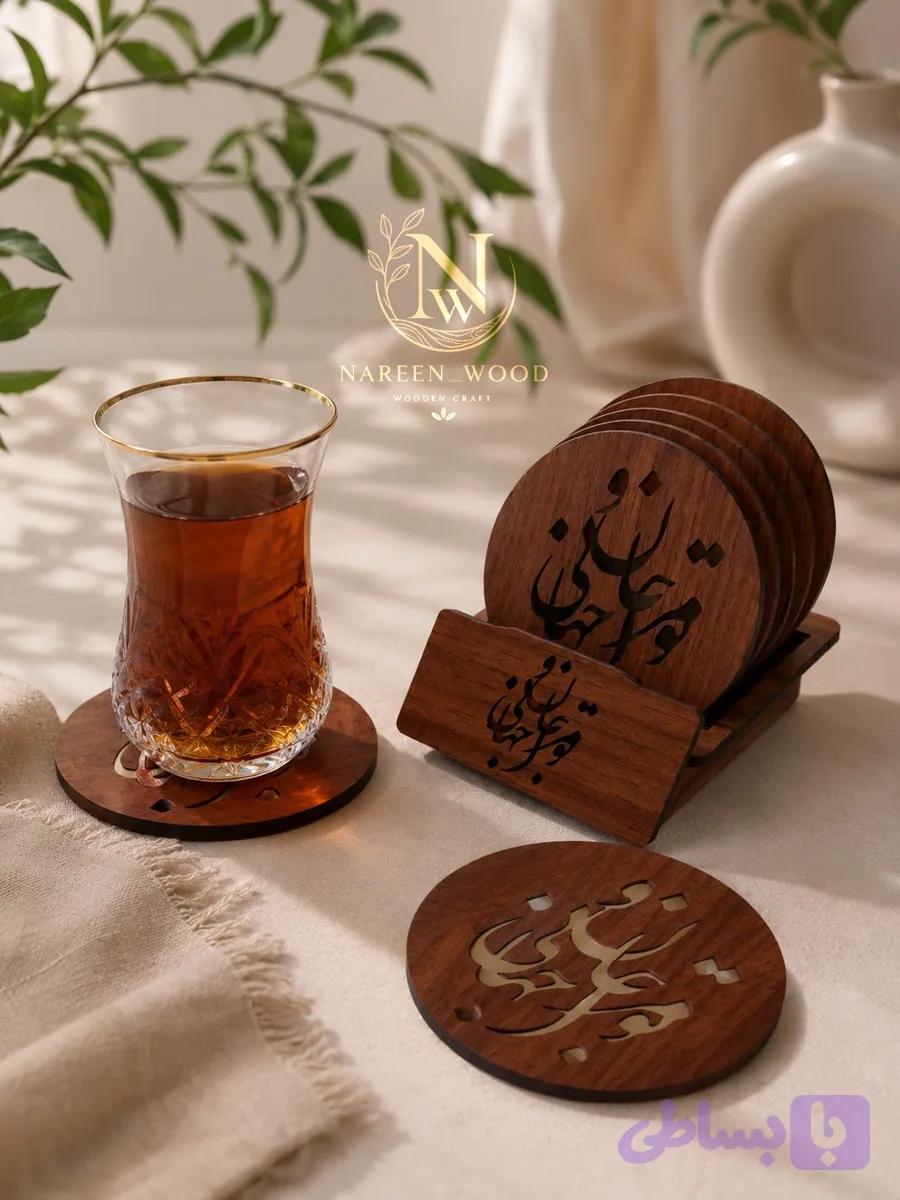 ست ۶تایی زیر لیوانی چوبی طرح پیچک