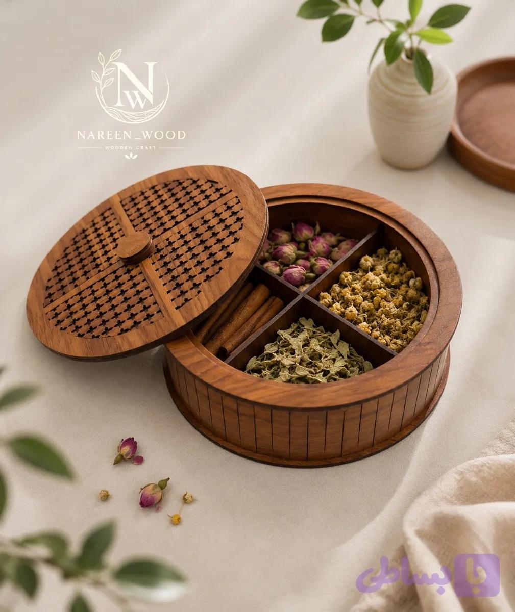 تی باکس گرد چوبی چهار خانه تک درب