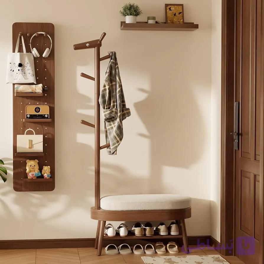 جالباسی ایستاده و نیمکت چوبی مدرن