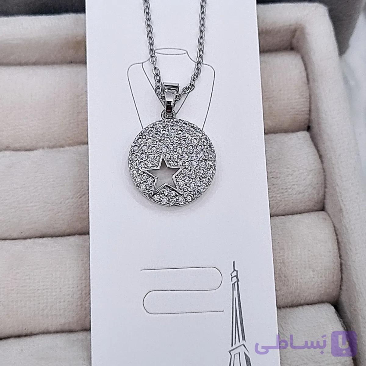 گردنبند دایره فول نگین مخراجکاری استیل رنگ ثابت ضدحساسیت