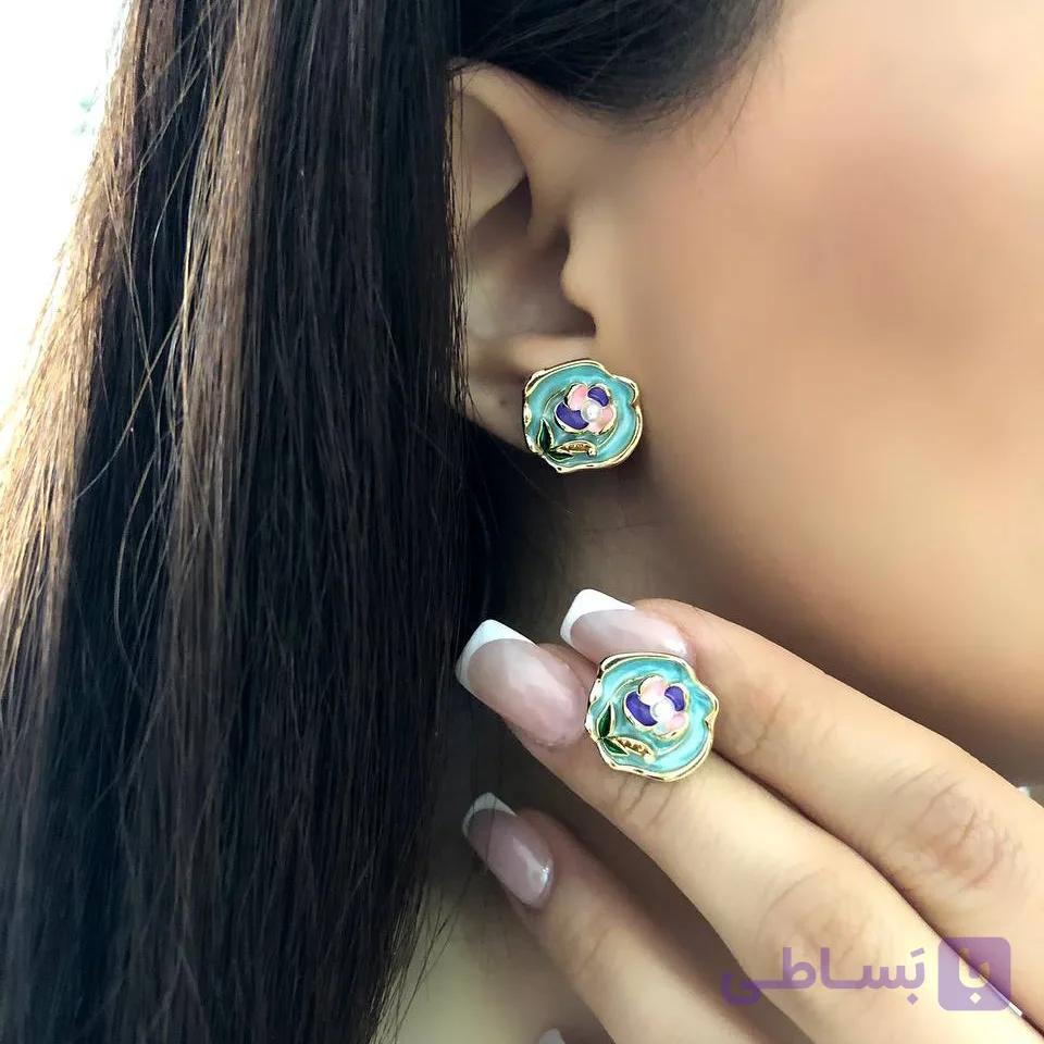 گوشواره میناکاری مدل گل مرواریدی