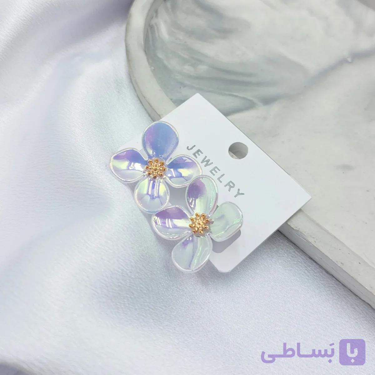 گوشواره میخی گل هولوگرامی،رنگ ثابت ضدحساسیت