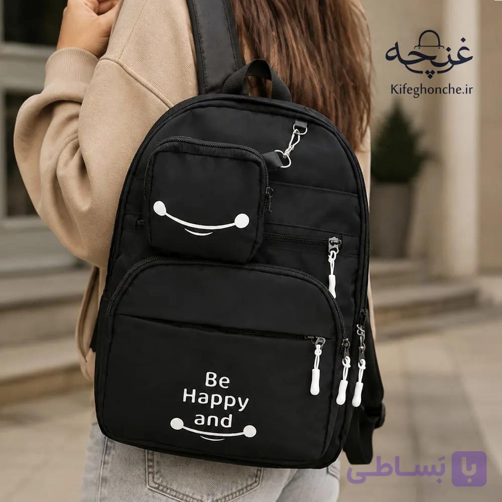 کوله پشتی مدل هپی با پارچه دیبا خارجی ضد آب + مینی بگ — تصویر 1