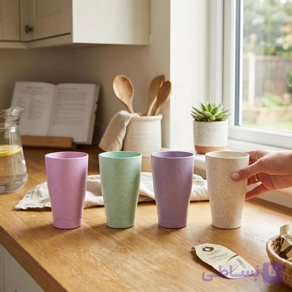 لیوان 4 تایی Haosheng Plastic ساخته شده از فیبر گندم — تصویر 1
