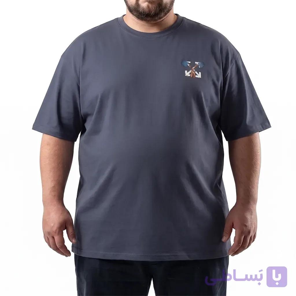 تیشرت خارجی نخ و پنبه کش یقه گرد چاپی سایز بزرگ مردانه تپلی JAZZ25347 – کد 9570 — تصویر 1