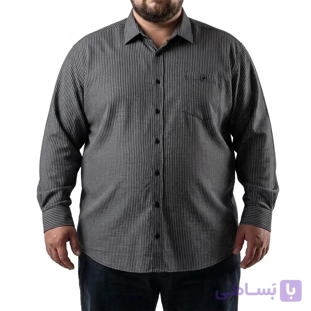 پیراهن آستین بلند راه راه ریز کشی سایز بزرگ مردانه تپلی NEXT – کد 9928 — تصویر 1