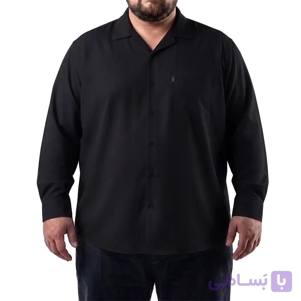 پیراهن آستین بلند پارچه ریزشی یقه انگلیسی تک جیب سایز بزرگ مردانه تپلی A.T – کد 10285 — تصویر 1