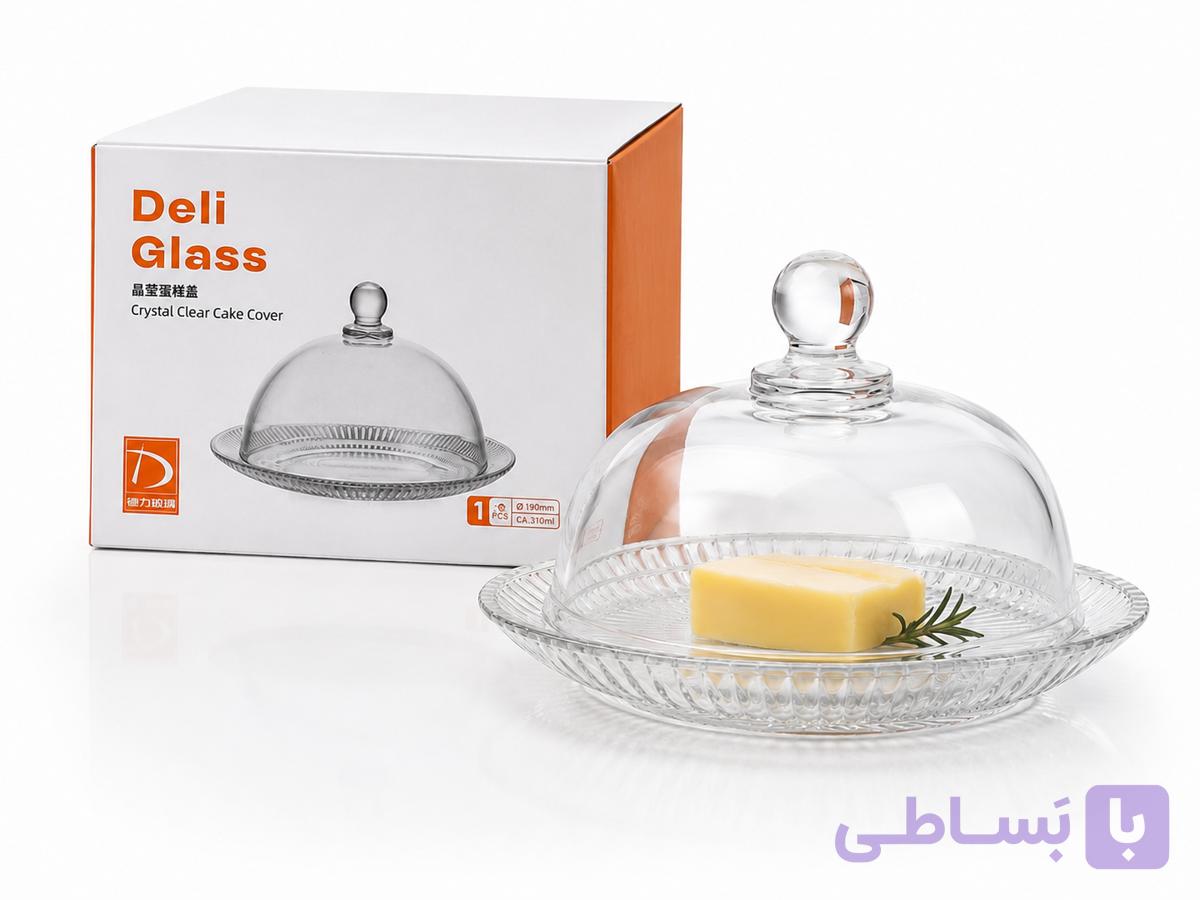 کره‌خوری شیشه‌ای طرح کریستال درب‌دارDeli Glass | ظرف سرو کره، پنیر و دسر و عسل