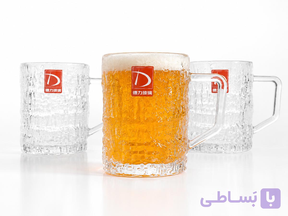 ست ۶ عددی لیوان شیشه‌ای دسته‌دار طرح یخی Deli Glass | مناسب چای، دمنوش، قهوه و نوشیدنی سرد
